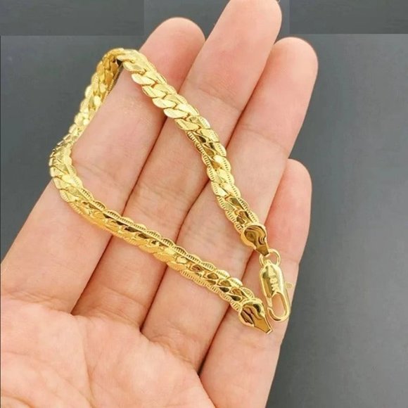 8" Womens 18K Gold Chain Link Bracelet 8 inch 18 Karat Silver Stamped Jewelry - Picture 6 of 9